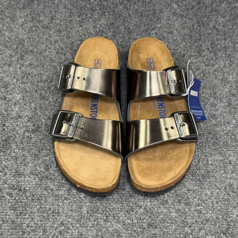 Birkenstock Arizona Soft Footbed Sandal Women 6 Metallic Anthracite Buckle Slide - Picture 3 of 11